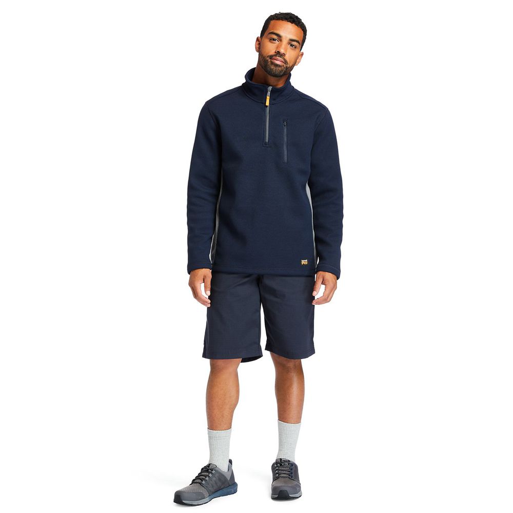 Timberland Mens Sweatshirts PRO® Studwall Quarter-Zip Textured Fleece - Navy - India SR6427938